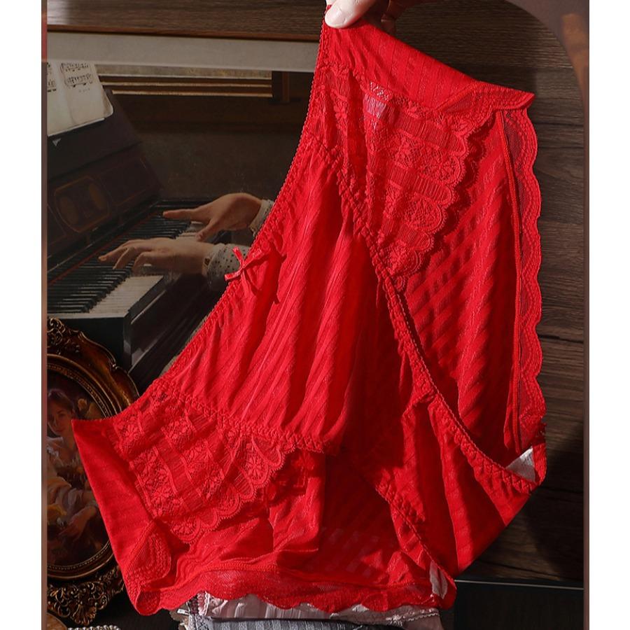 Women's Underwear Plus Size Panties Solid Color Simple Japanese Thigh Less Lace Edge Mid High Waist Triangle Panties