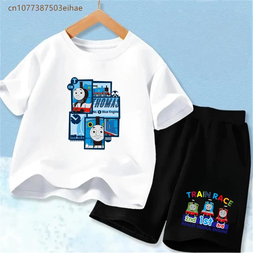 Thomas Train Kids Summer Clothes Set Soft Airy Polyester Tee Relaxed Fit Shorts Stylish Outdoor Activity Wear For Boys Girls