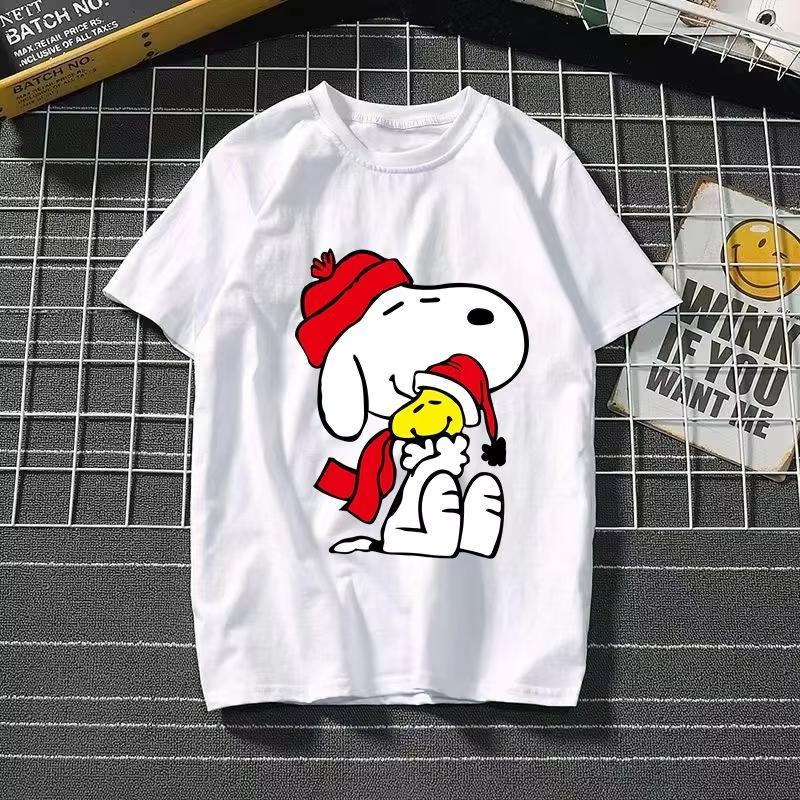 2026 New Snoopy Printing Cotton Tshirt Animation Cartoon Unisex and Women with The Same Loose Pure Cotton Cute Pure Cotton Top