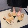 Fashion Baotou Fur Slippers for Women To Wear In Autumn and Winter, High-heeled Internet Celebrity Pointed Toe Block Heel Semi-slippers