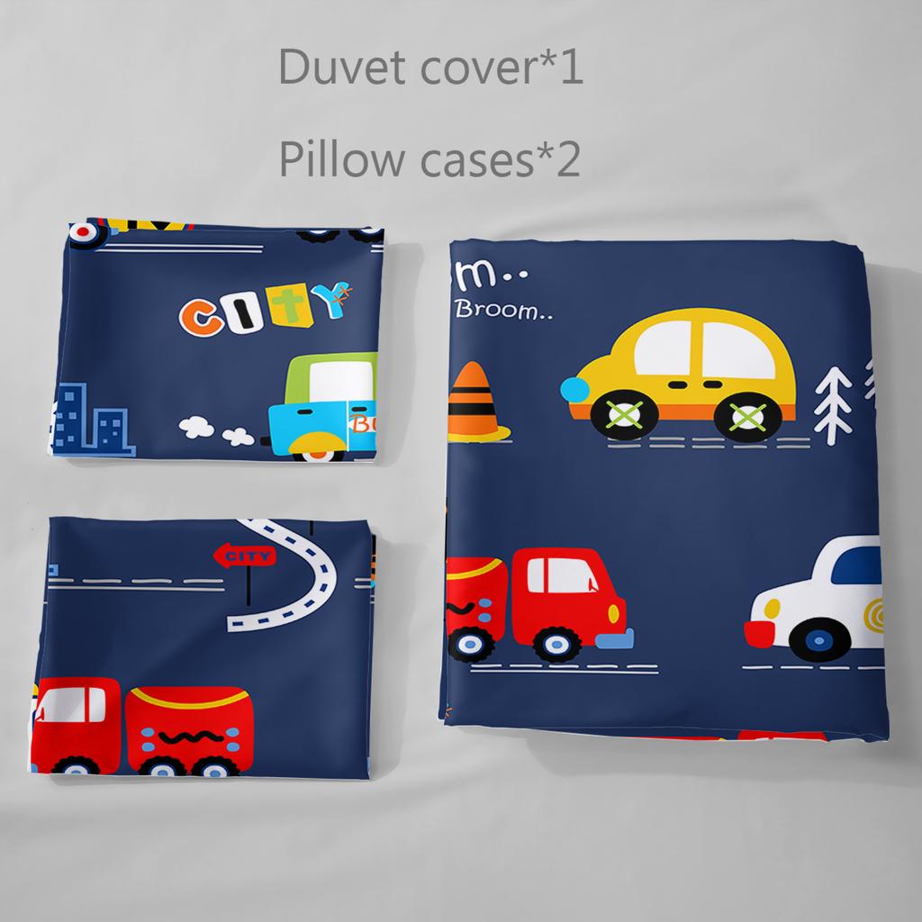 Three-Piece Quilt Cover Cartoon Car Decoration Bedding Digital Printing Kit