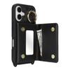 For iPhone 16 Case with Lanyard/Mirror/Card Holder Grids Pattern RFID Blocking Phone Cover
