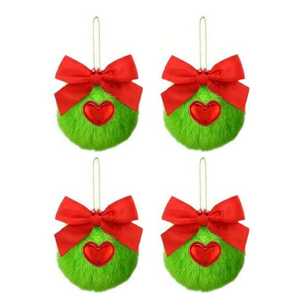 4pcs Green Furry Christmas Tree Decor Novice-friendly Festive Atmosphere Festive Decorations Fun Design Holiday Style