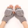 Fingers Free Wool Gloves Women Knitted Flip Fingerless Exposed Finger Gloves Mittens Winter Warm Thickening Female Mitts
