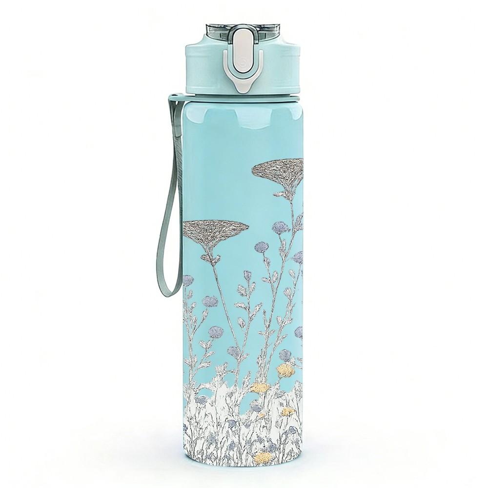 1PC Wild Grass Daisy Floral Border 750ml Color Plastic Sports Water Bottle Leakproof Flip Straw Lid For Sports Office Home Use