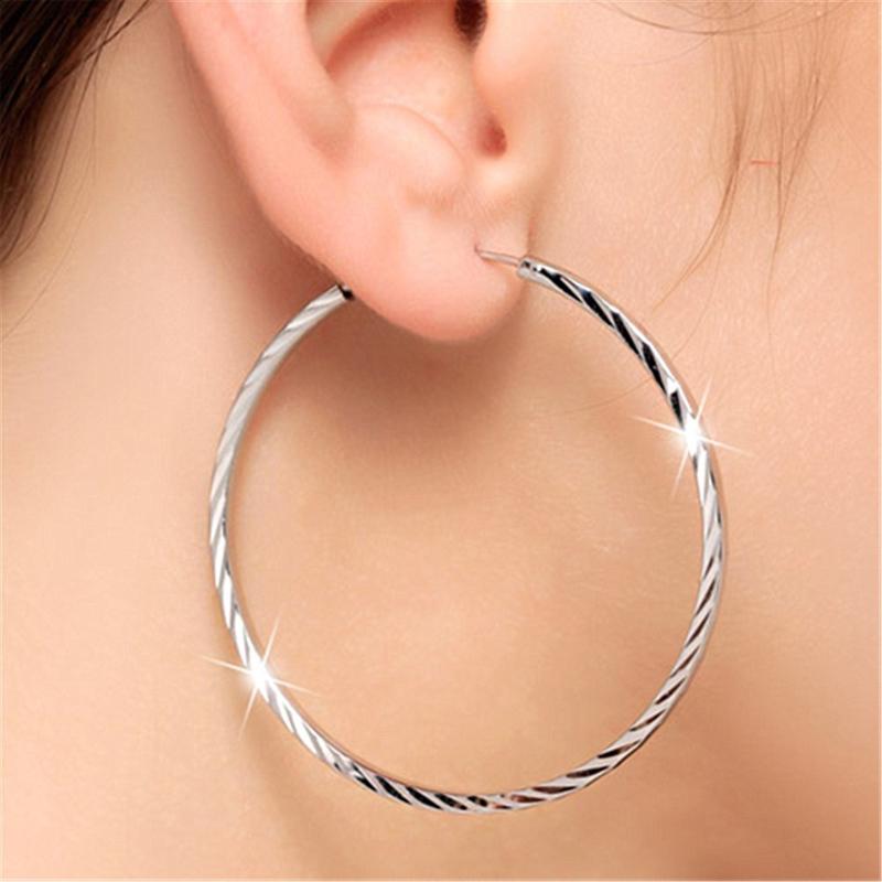 Серьги-кольца из серебра 925 пробы, 35 мм, 50 мм, круглые, для женщин, модные ювелирные изделия, подарки