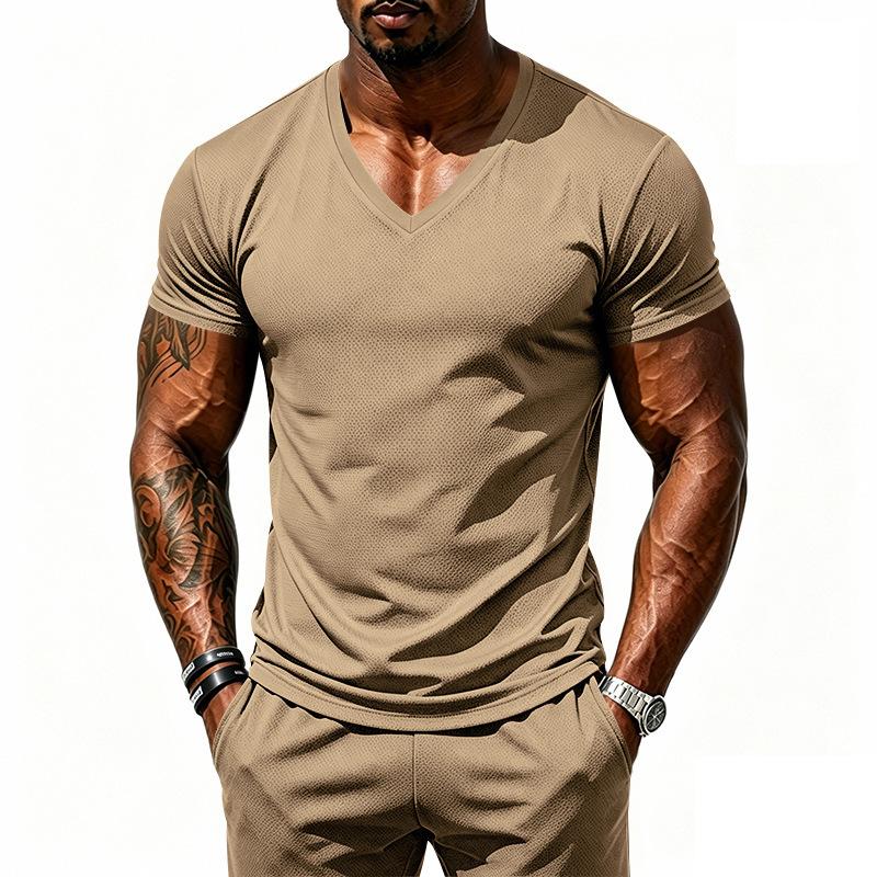 Men S V Neck Short Sleeve T Shirt Loose Fit Solid Color Summer Casual