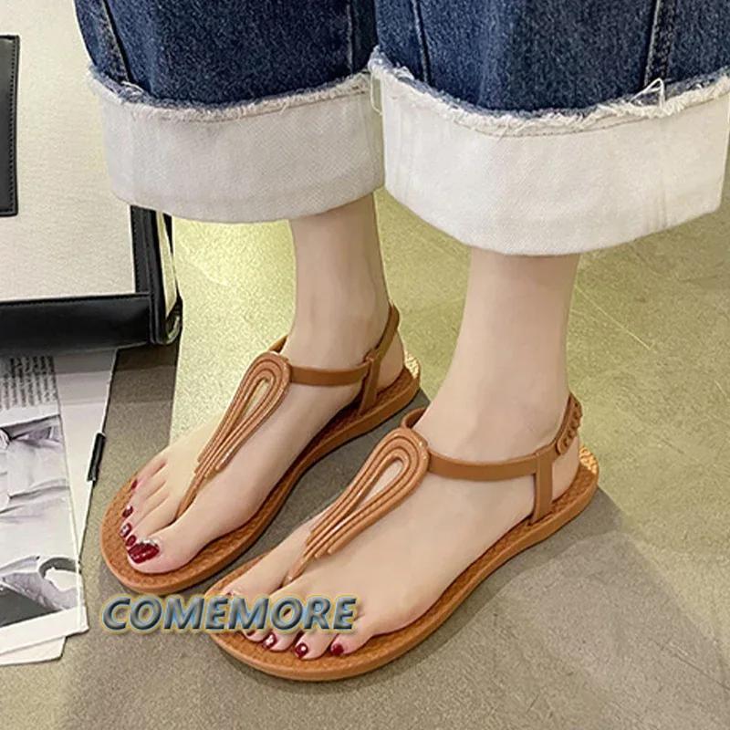 Модные женские сандалии, сексуальные римские пляжные шлепанцы с клипсой на носке, лето 2024, новые модные туфли на плоской подошве для женщин Zapatos Mujer