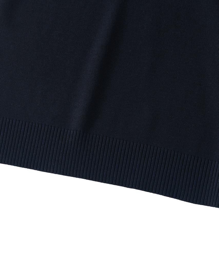 ANALOG MOOD Hacci Button-Up Collar Short Sleeve Knit (Navy)