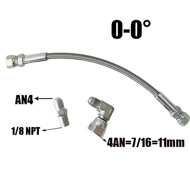 1/8 NPT Turbo Oil Feed Line AN4 Oil Return Line Kit Feed Line 30~500CM Stainless Steel Braided 0-90 Degree End Straight Hose