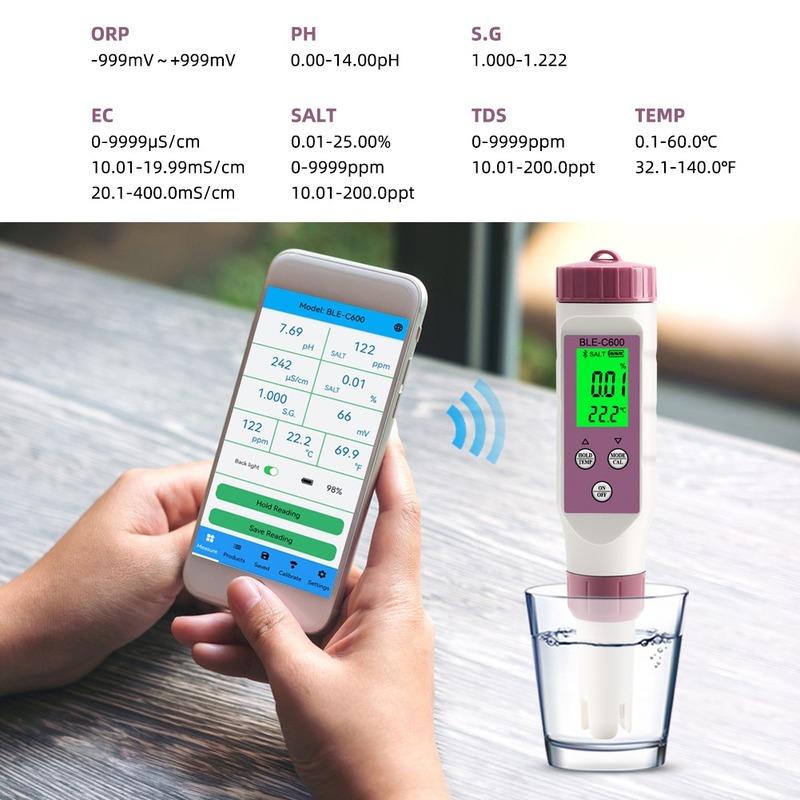 7 в 1 Temp ORP EC TDS Salinity SG PH Meter Онлайн-тестер качества воды APP Control для питьевого лабораторного аквариума