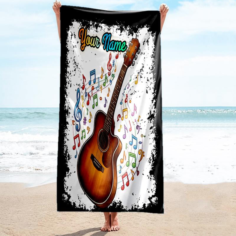 1PC Custom Name Music Guitar Art Beach Towel Highly Absorbent And Sand-Resistant Towel for Swimming, Pool, Yoga, And Travel Lightweight