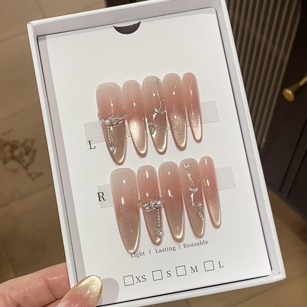 Light Luxury Pure Ice-transparent Powder Gradient Champagne Golden Cat Eye Magic Mirror Powder Small Broken Diamond Sway Nails