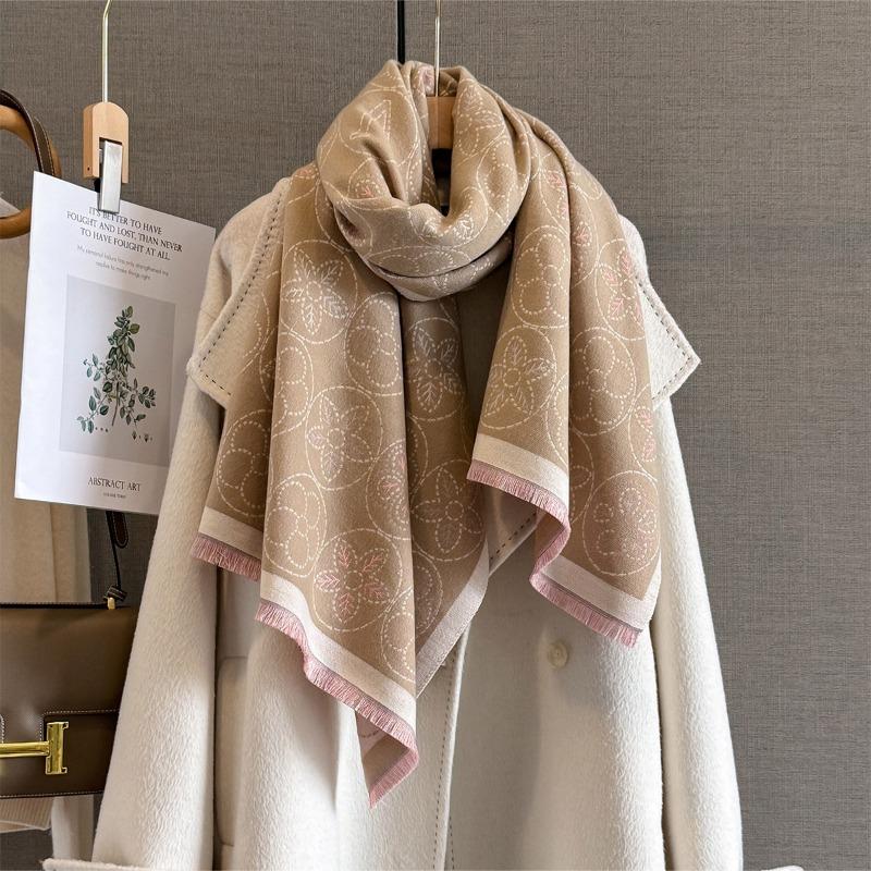 Women S Floral Letter Jacquard Scarf Warm Versatile Shawl