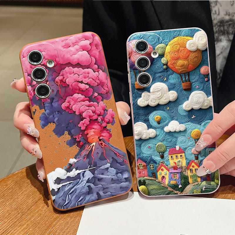 Чехол для Samsung Galaxy S25Edge S26 S24 S23 S22 Ultra S26 Plus S25 FE с рисунком «Горный пейзаж» Текстура кожи ТПУ Чехол для телефона
