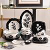 Vintage Tulip Ceramic Tableware, Bowls, Plates, and Household High-end Black and White Series Tableware