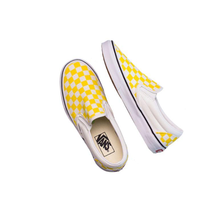 Vans Серия Slip-On Удобная повседневная парусиновая обувь с низким верхом Унисекс кроссовки Желтый Белый в клетку VN0A4BV3VXL