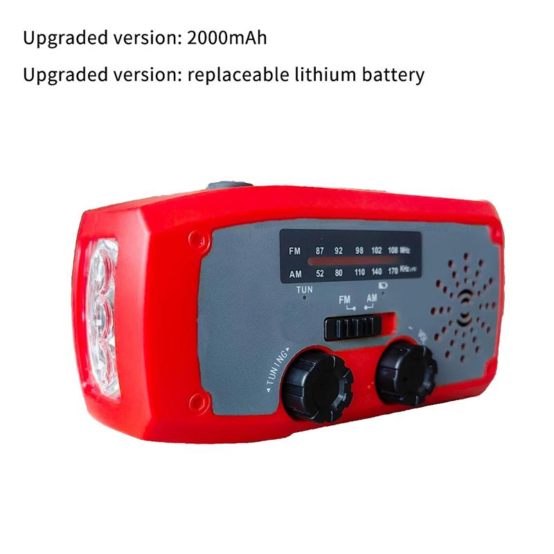 Аварийное радио 2000 мАч со светодиодными фонарями, радио, USB, солнечная зарядка, свет, портативное для путешествий, перезаряжаемое, FM/AM