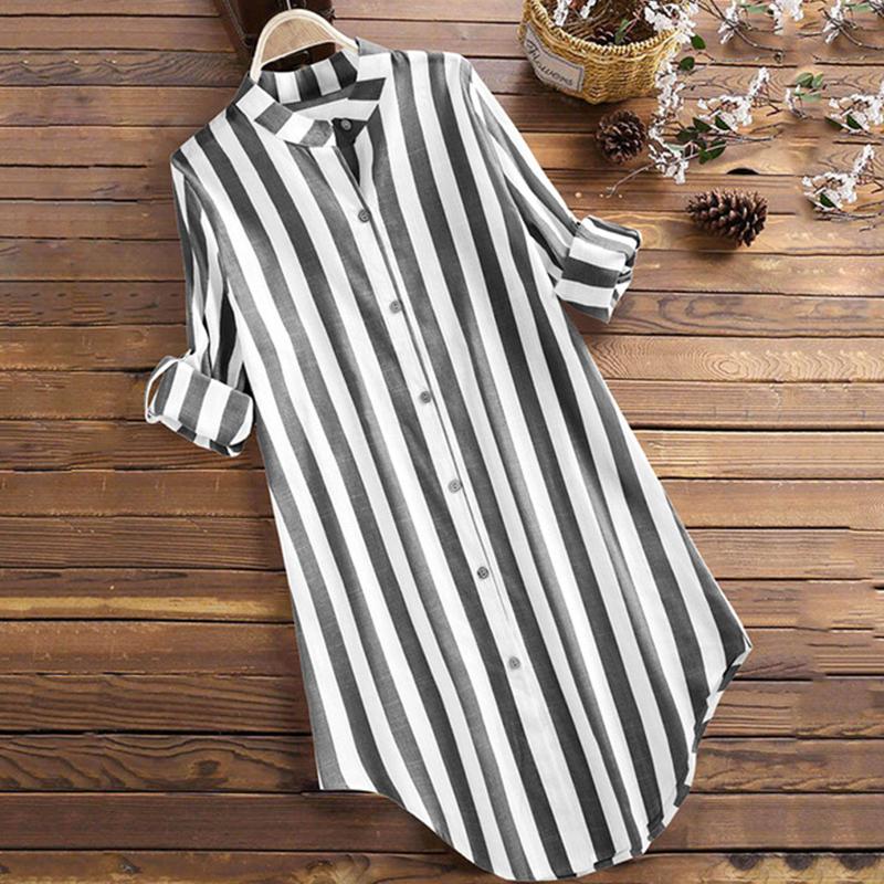 Autumn Fashion Striped Long-sleeved Shirt Casual Large Size Cotton and Linen Shirt