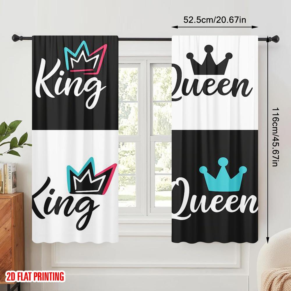 2pcs,2D plane printing Print Curtains Crown of King and Queen4 100% Polyester (without rod) Festive Ldeal for Living Room and