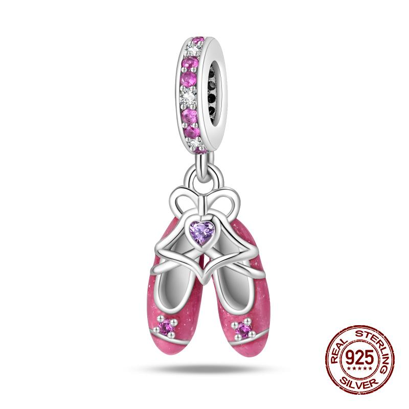 100% стерлингового серебра 925 пробы модные принцессы розовые банты подвески бусины подходят 925 оригинальные браслеты DIY ювелирные изделия подарки на годовщину