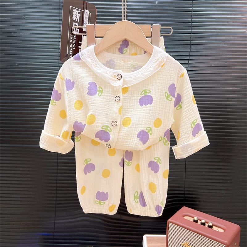 Детский тонкий комплект Мальчиковая пижама Летний комплект из двух предметов Девочковый Детский кружевной и кружевной Кондиционер Домашний костюм Комплект