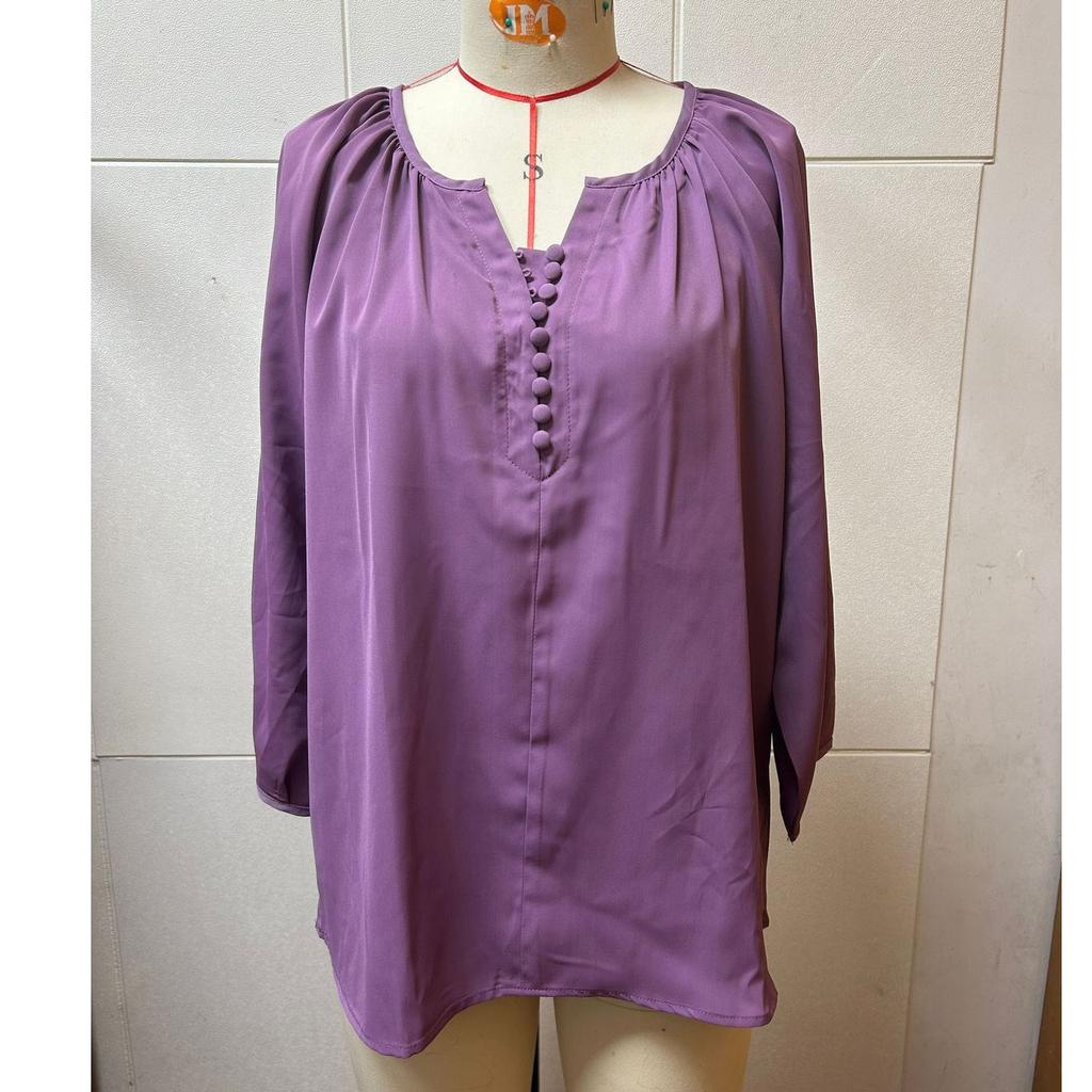 Women's Loose Casual Solid Color V-neck Seven Quarter Sleeved Button Up Shirt Button Up Shirt