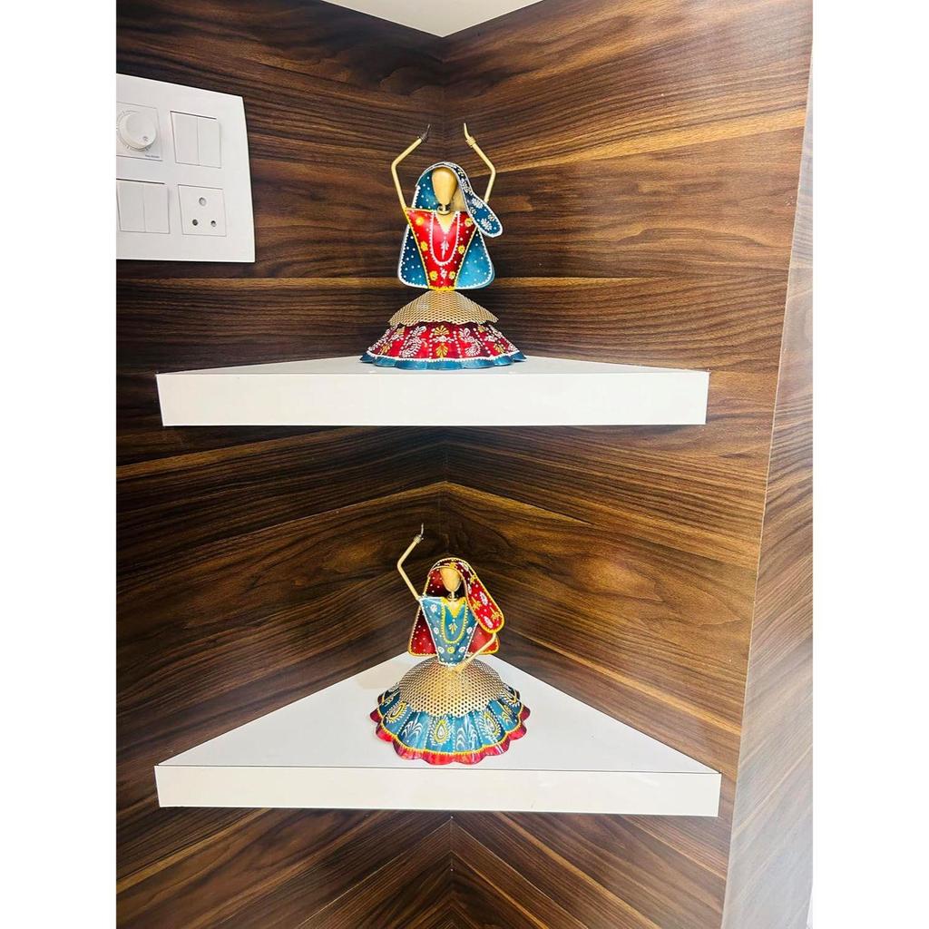 Set of 2 Metal Multicolor Rajasthani Decorative Lady Musician , Table Items for Home,Antique Gift Items, Tv Unit Showpiece (Each Size 9x10 Inch)