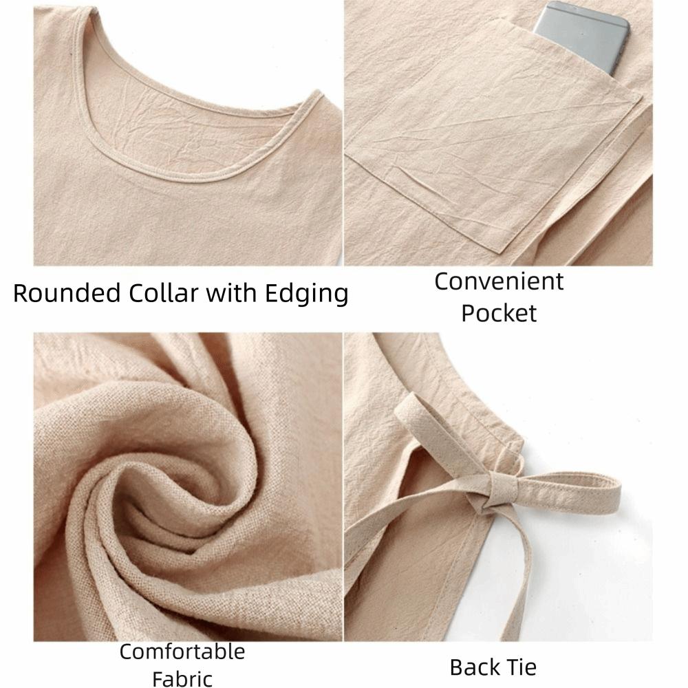 Априон в деревенском стиле с круглым вырезом Хлопковая рабочая одежда для выпечки Одежда для студии Кухонный фартук Цветочный магазин