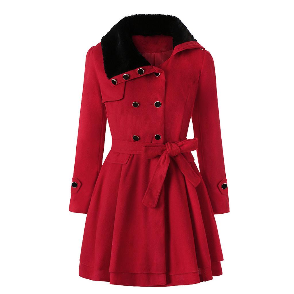 Women's Fashion Lapel Double-Breasted Thick Wool Trench Casual Coat Jacket