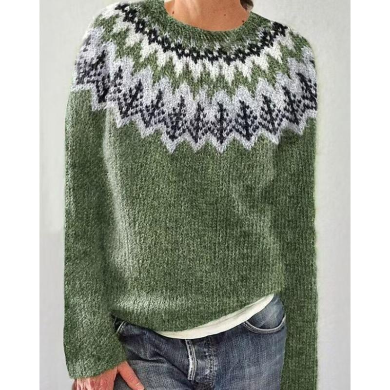 JKASHDK Женская мода повседневный геометрический принт осень зима длинный рукав O-образный вырез свободные свитера