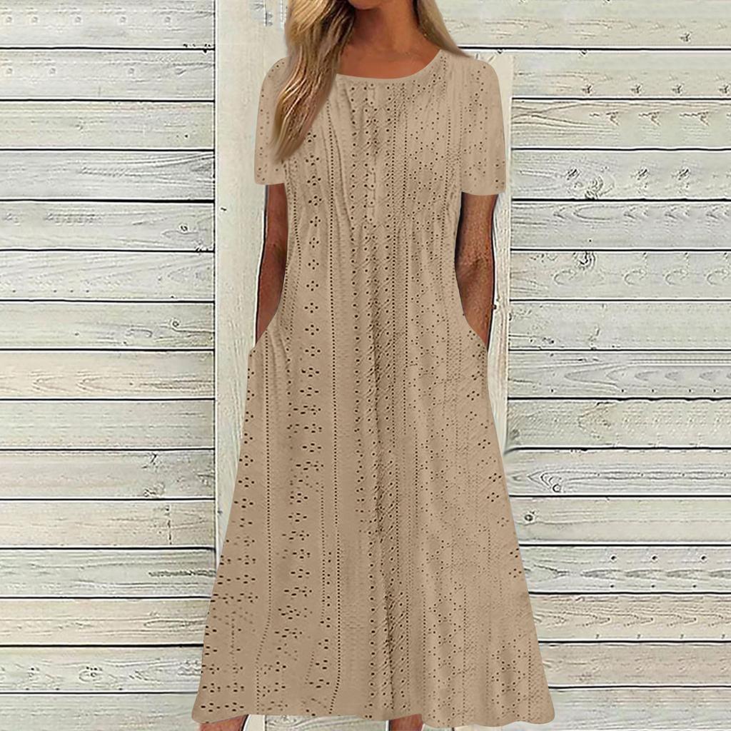 Женская мода, летние однотонные повседневные плиссированные платья с круглым вырезом в курортном стиле