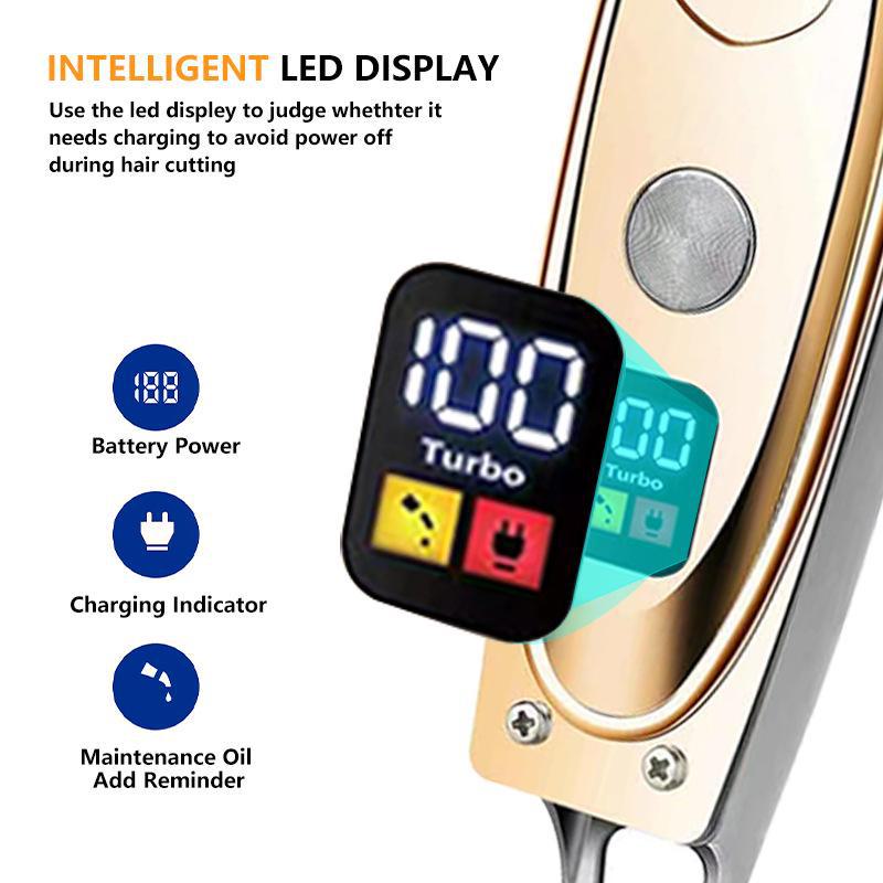 Профессиональная беспроводная электрическая машинка для стрижки волос с ЖК-дисплеем