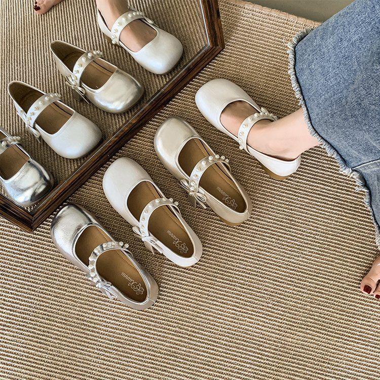 Туфли Мэри Джейн с бантом Женские 2025 Новые Поздний вечерний ветер Балетки с юбками Мягкая подошва Туфли Дуду
