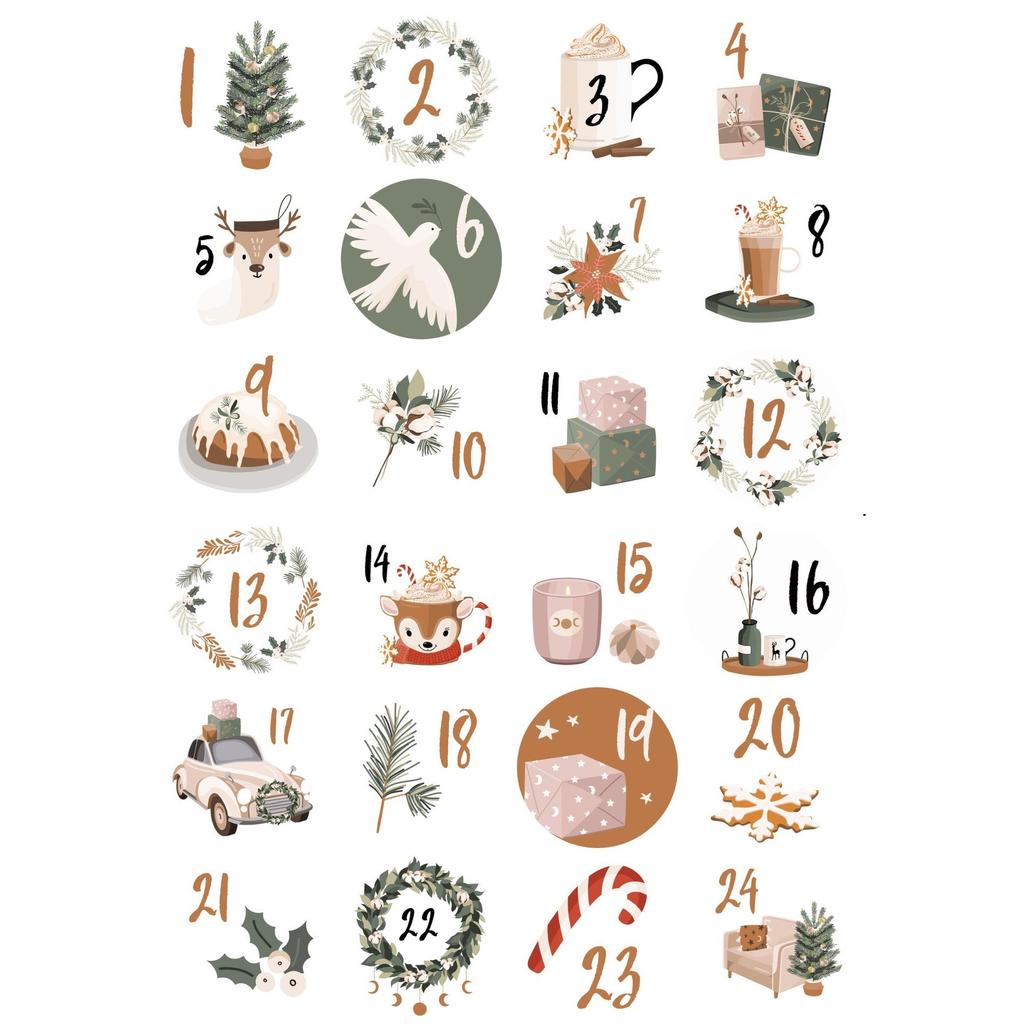 24 шт./лот, Рождественский Адвент-календарь, номер, ПВХ, уплотнительная наклейка на Новый год, Рождественский мешок для конфет, подарочная коробка, фирменная этикетка, уплотнительная наклейка