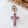 Handmade Christian Cross-shaped Keychain with Golden Ring Compact Comfortable Prayer Pendant Religious Accessory