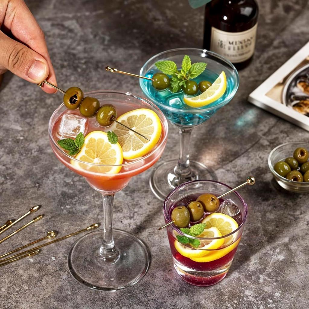 Metal Cocktail Picks, Gold Martini Skewers for Olive 4.2 in to 4.38 in, Stainless Steel Drinks Garnish Sticks, Reble Toothpicks for Appetizers, Home