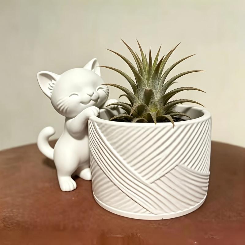 3D‑Printed Cute Cat Flower Pot, Dual‑Use Desktop Planter for Succulent, Air Pineapple, Creative Home Gardening Decoration