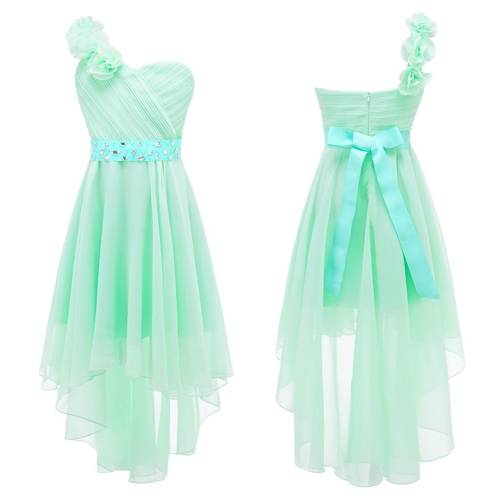 Шифоновое свадебное платье подружки невесты на одно плечо с цветами и асимметричным подолом, пышное бальное платье для выпускного вечера