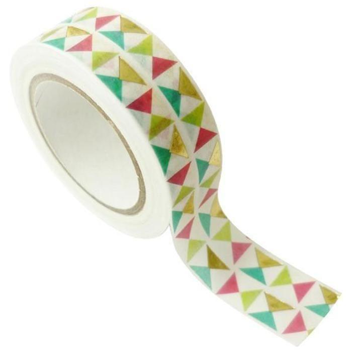 Masking Tape doré 1,5 cm x 10 m - Gros triangles multicolores