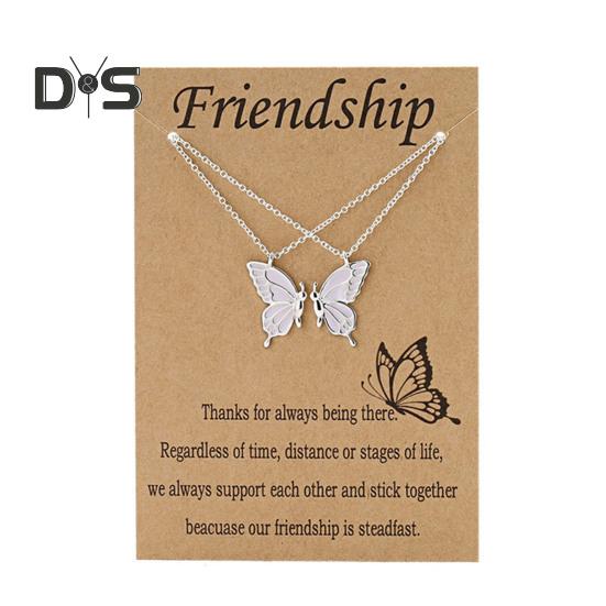 2Pcs/Set Friendship Necklace Meaningful Bright Luster Adjustable Extension Chain Decoration Gift Best Friend BFF Sister Butterfly Pendant Necklace