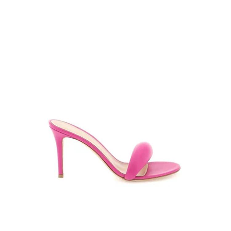 Дизайн модного бренда Простые однотонные женские тапочки 2024 Лето Новые Высокий каблук Черный Золотой Круглый носок Женские сандалии Размер 34-46