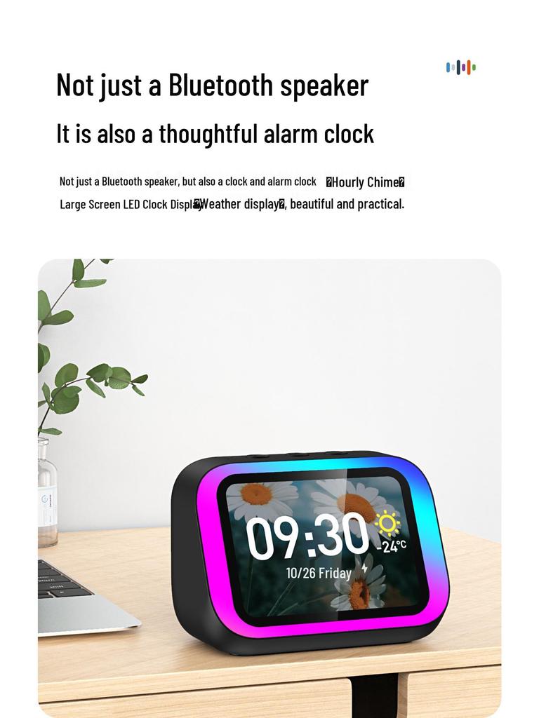 AI Voice Speaker with Hands-free Calling, Music Playback, Photo Album, Time Reporting, Weather Forecast, and Smart Alarm Clock