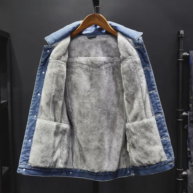 Мужская зимняя джинсовая куртка в стиле Гонконга Plus Velvet - свободная, плотная, теплая, повседневная