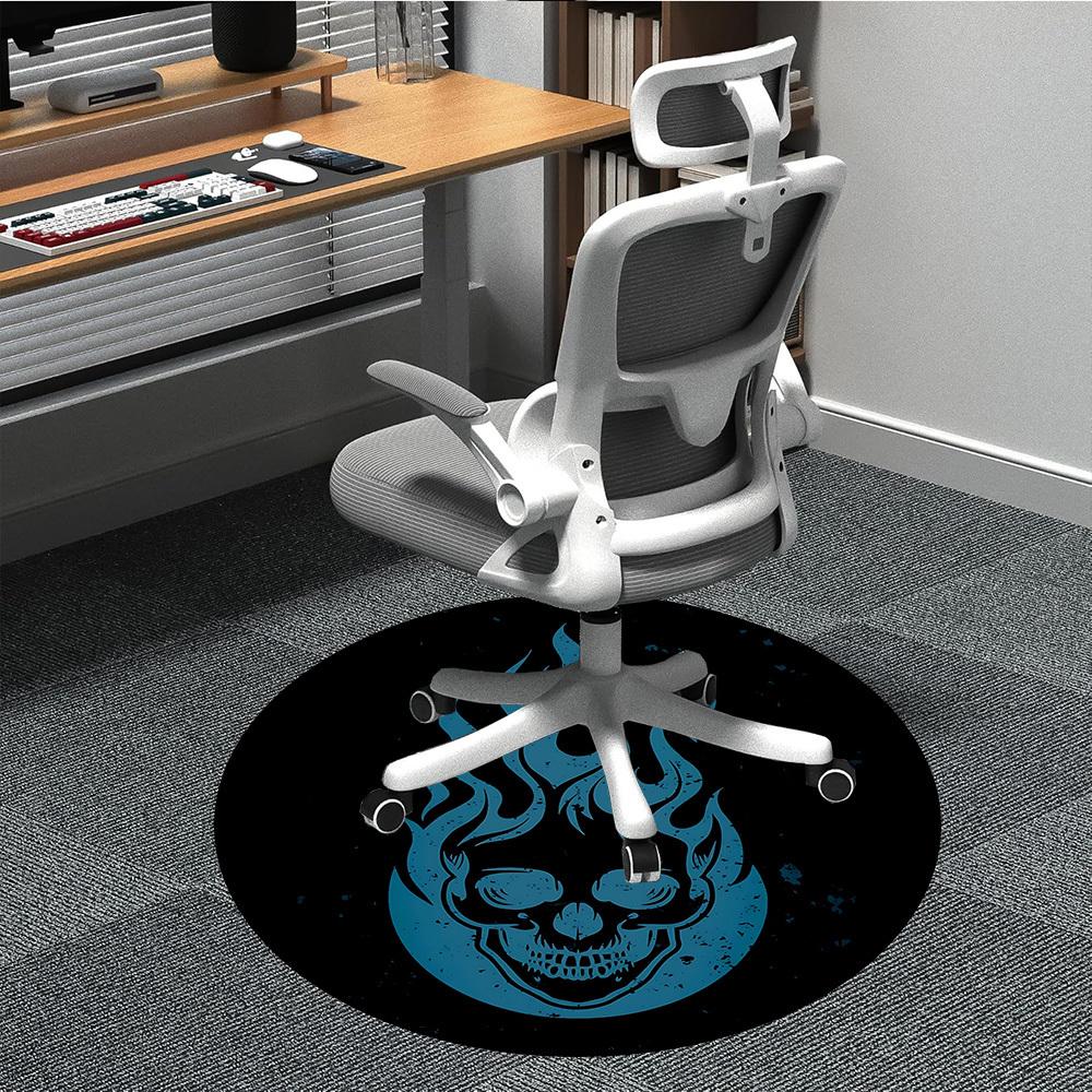 1pc Flame Skull Office Round Area Rug, Indoor Mat Suitable For Office, Under Office Chairs Bedroom Living Room Home Decor, Room Deco 040
