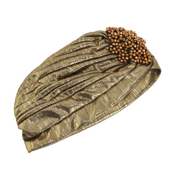 Женская шляпа-цилиндр с ромбовидным декором из стразов, плиссированный тюрбан, шляпа, украшенная золотым покрытием, головной убор с эластичной конструкцией