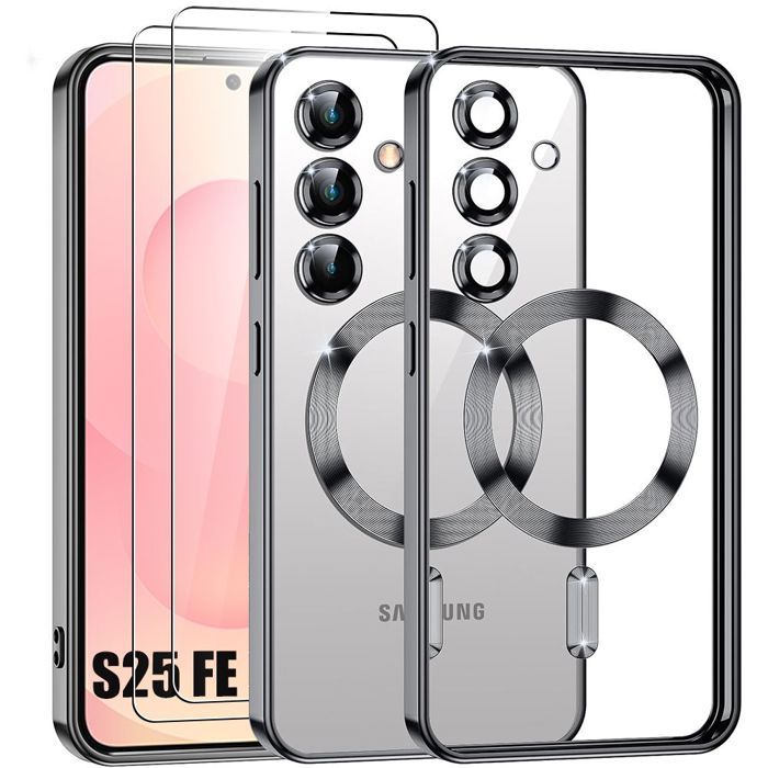 Protective Case - BOOLING - for Samsung Galaxy S25 FE - Shockproof - Full Camera Protection - with 2 Tempered Glasses