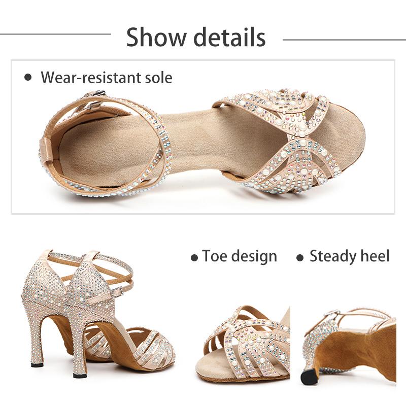 Туфли на высоком каблуке Сексуальные туфли для латиноамериканских танцев Жемчуг Бриллиант Бал Свадьба Нескользящие Танцевальные каблуки Высота 9 см