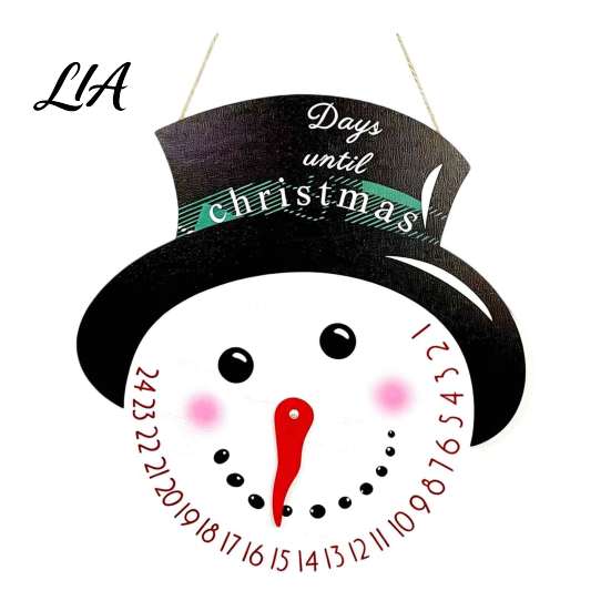 Wooden Christmas Countdown Calendar, Reusable Days Until Door Hanging Sign, Cute Cartoon Decor Vintage Round Wreath Hanger for Holiday Wall