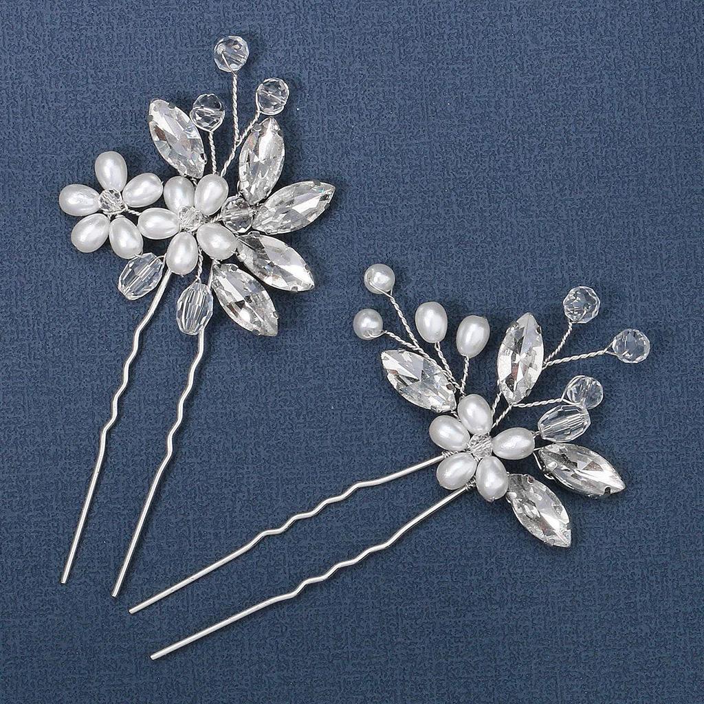 Сделанный вручную свадебный гребень для волос с цветком из жемчуга и страз и листьями